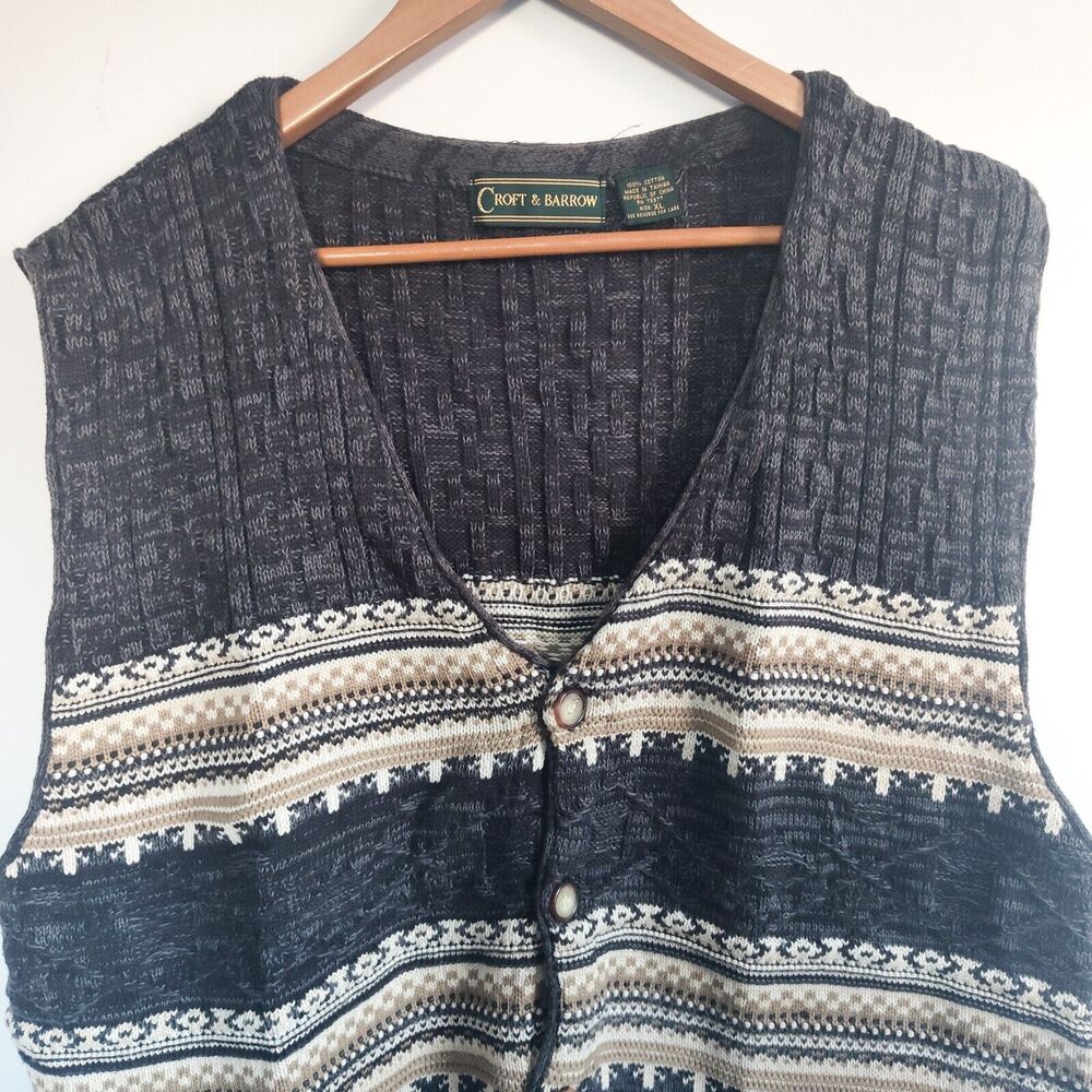 Vintage‎ Croft Barrow Cosby Grandpa Geometric Classic Cotton Sweater Vest XL Vtg - Picture 2 of 9